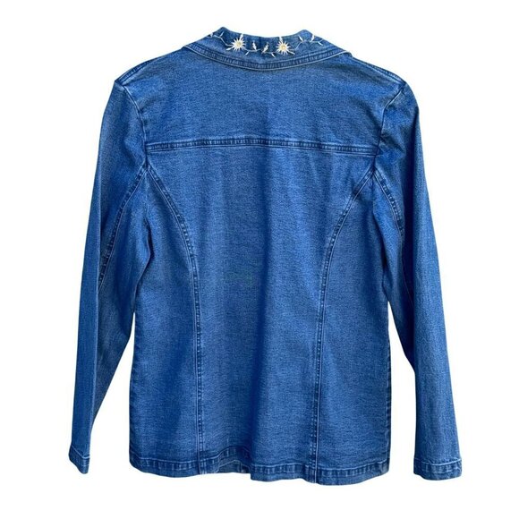 Denim & Co. Womens Denim Boho Floral Embroidered Lapel Blazer Jacket New Small - Picture 7 of 8